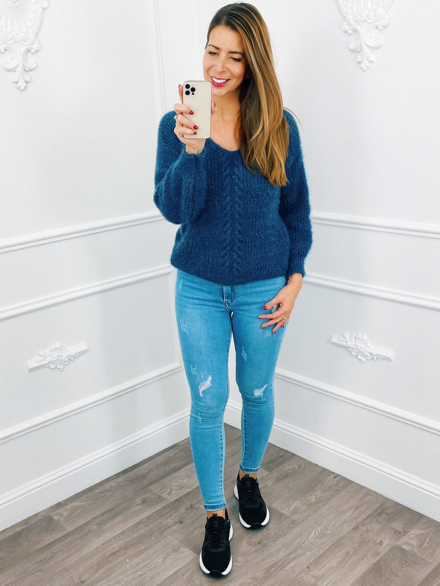 Kabel Knitted Trui Jeans Blauw