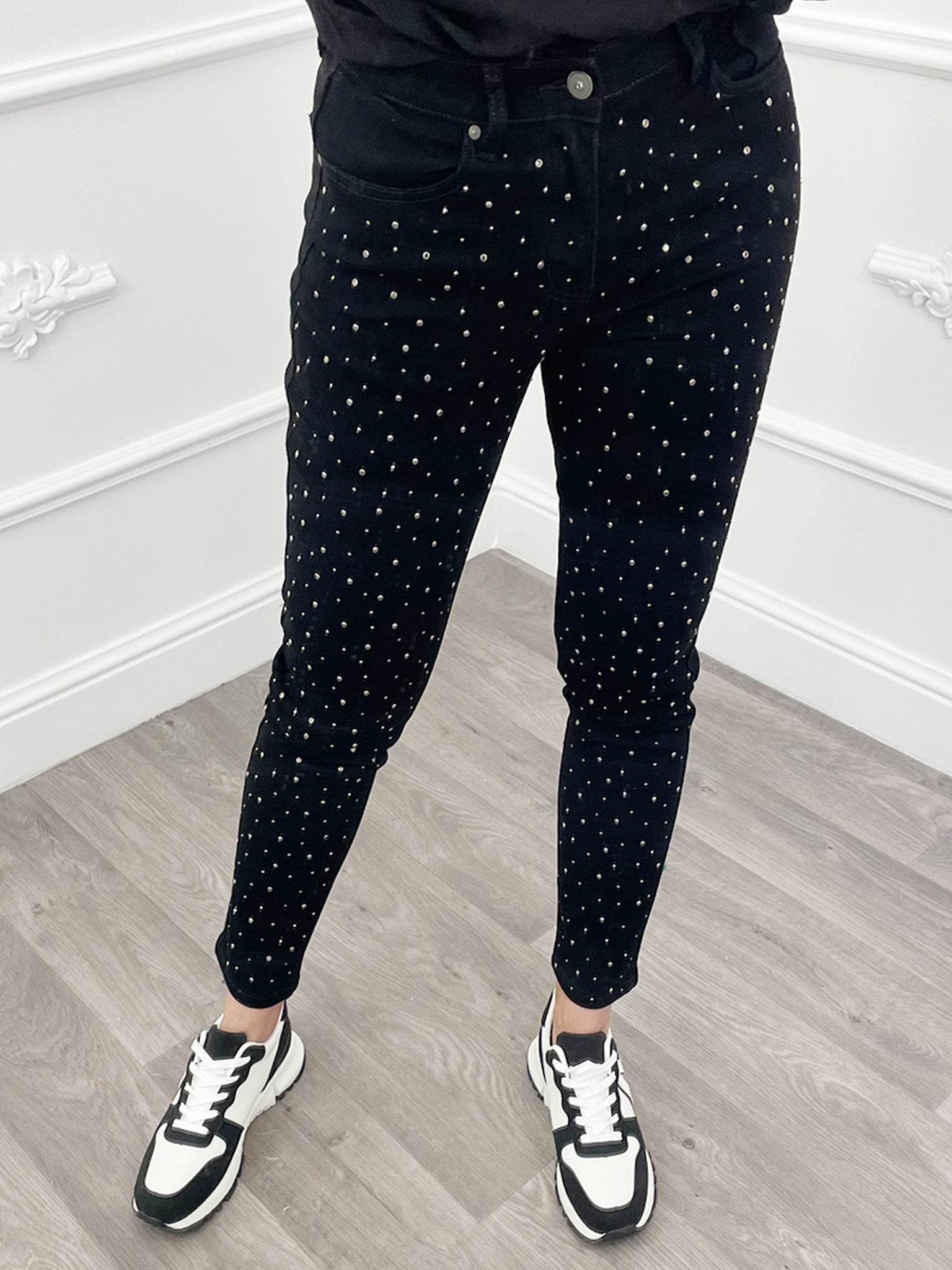 Stretch Jeans Strass Zwart