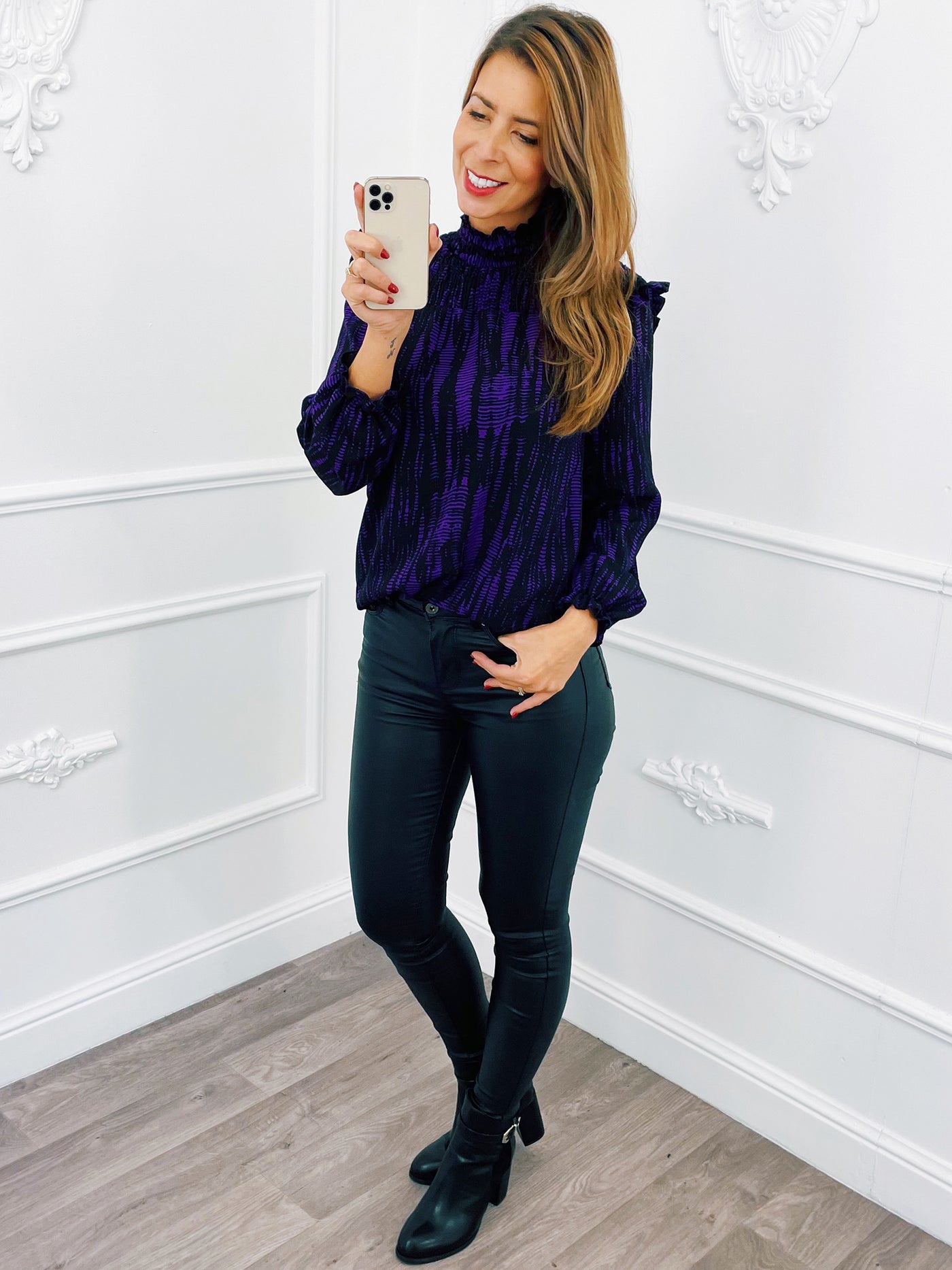 Stippen Ruffel Blouse Paars