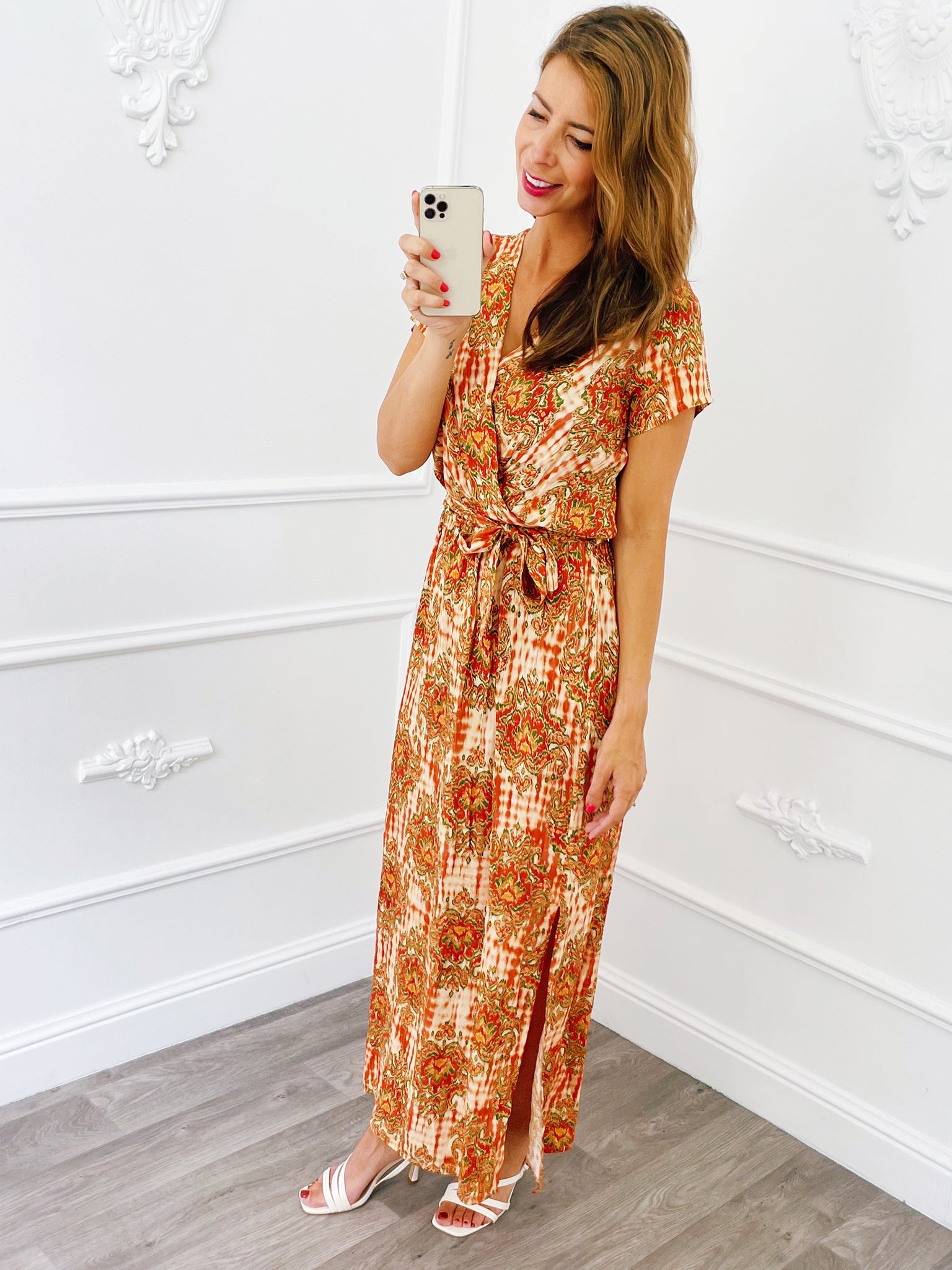 Baroque Maxi Dress Orange