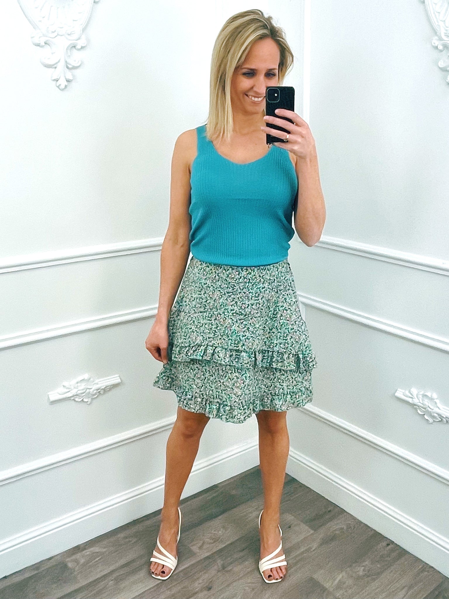 Blossom Ruffel Rok Mint Groen