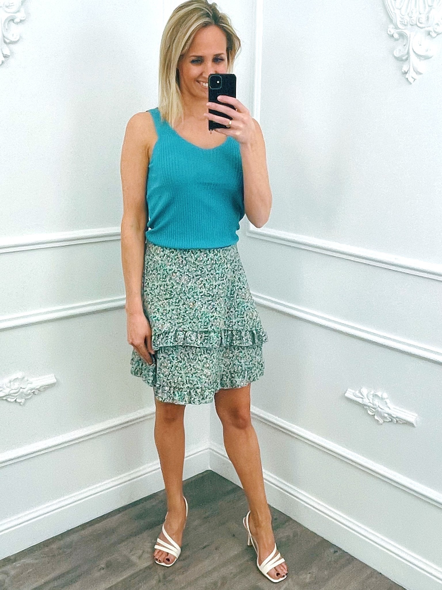 Blossom Ruffel Rok Mint Groen