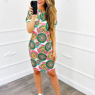 Cirkel Travel Print Jurk Roze
