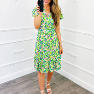 Flower Belt Dress Groen