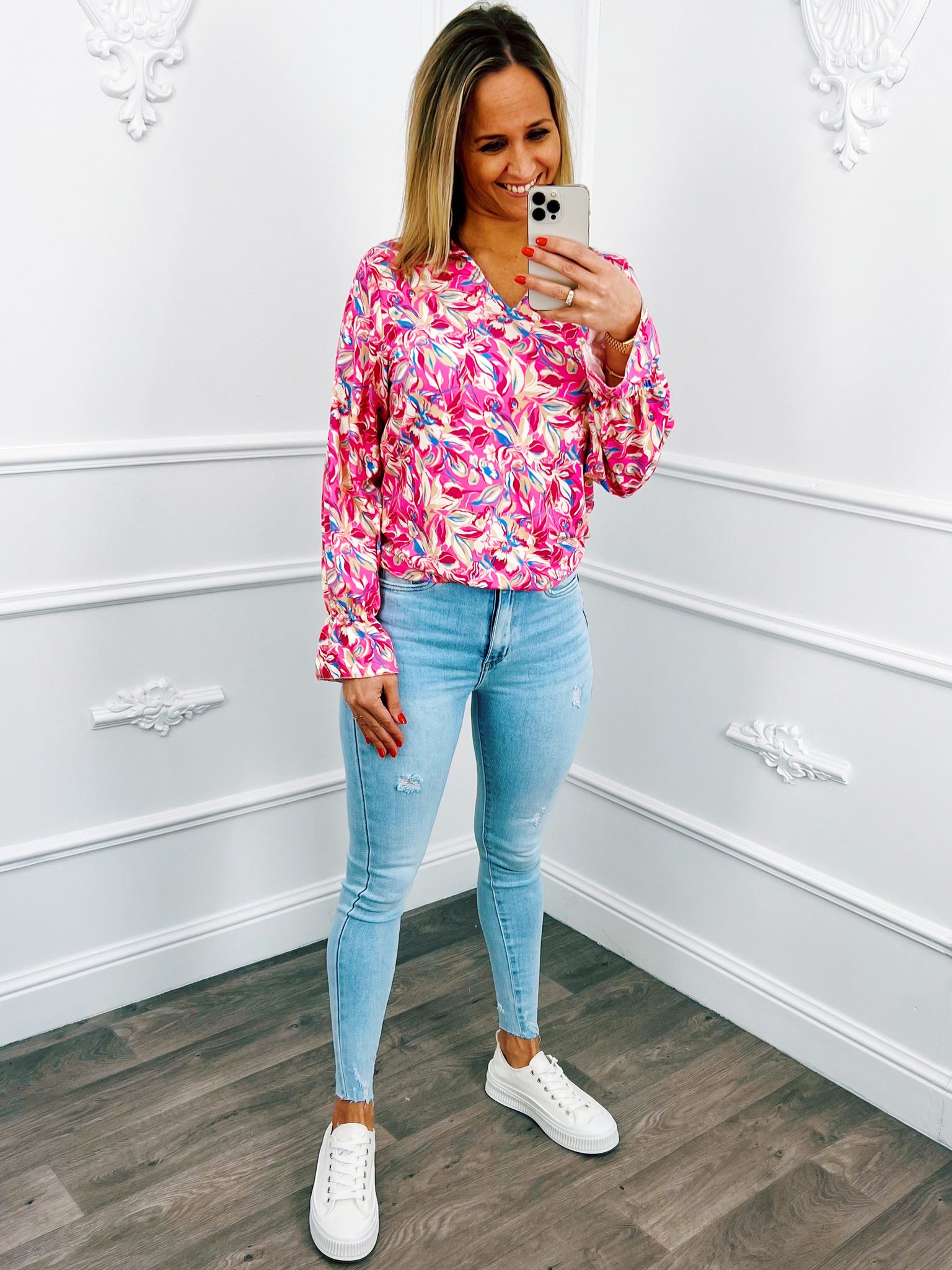 Flower Stretch Top Fuchsia