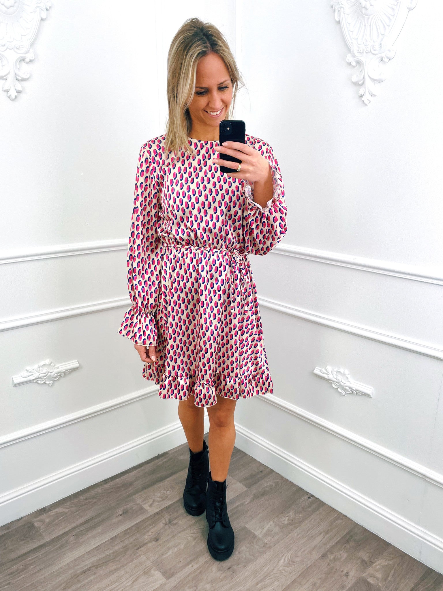 Robe Pois Soie Fuchsia