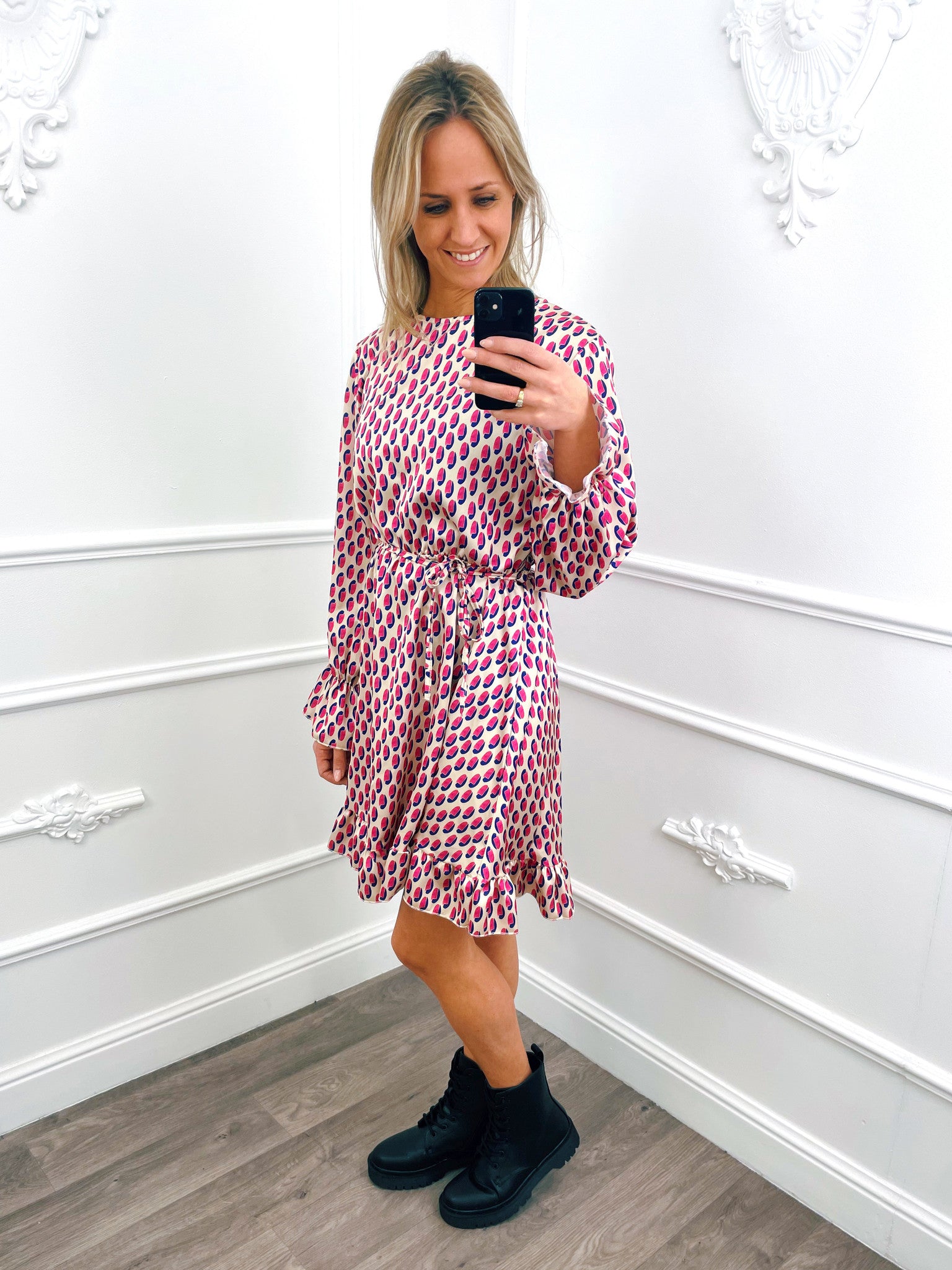 Robe Pois Soie Fuchsia