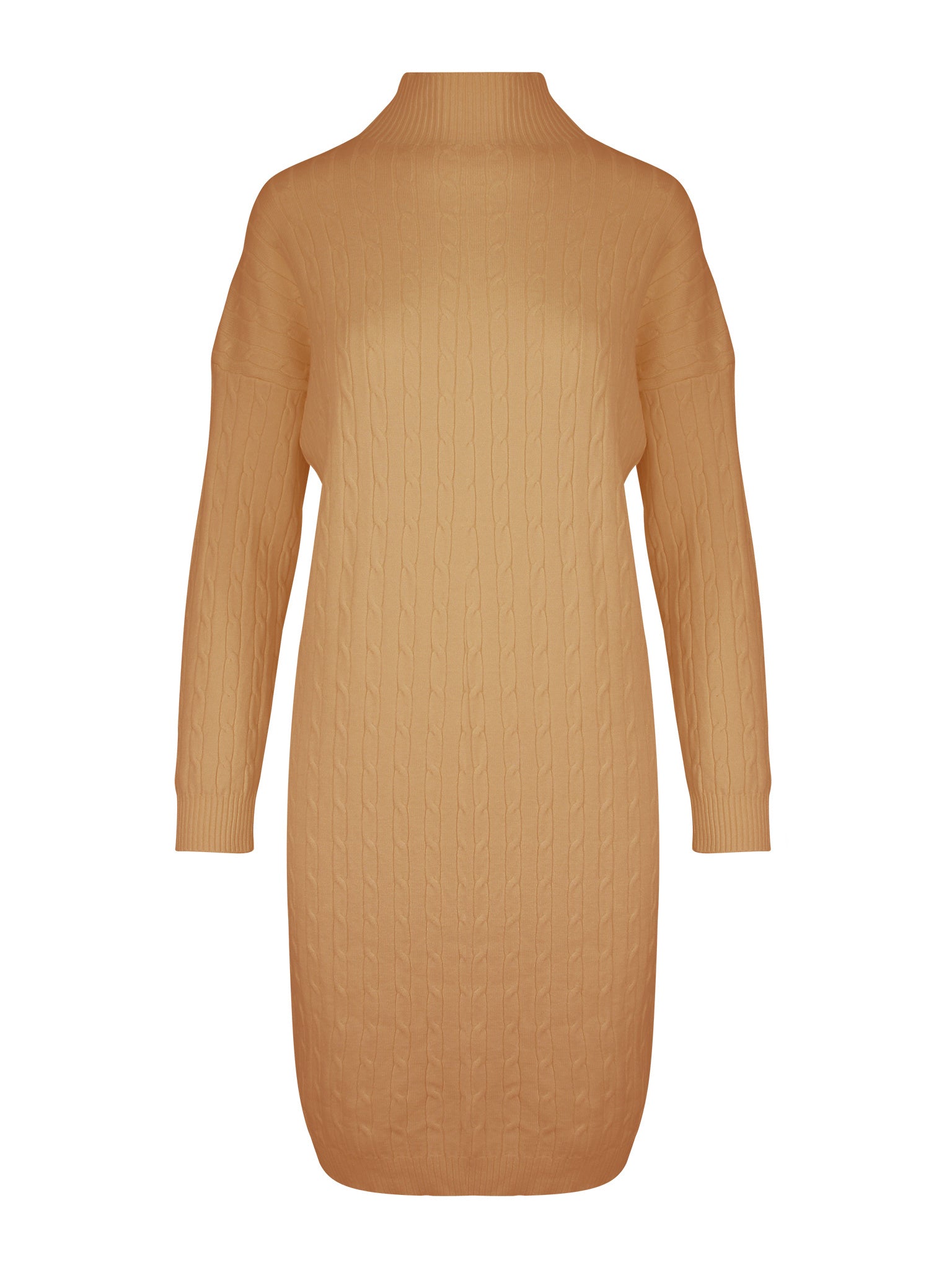 Cable Turtleneck Dress Camel