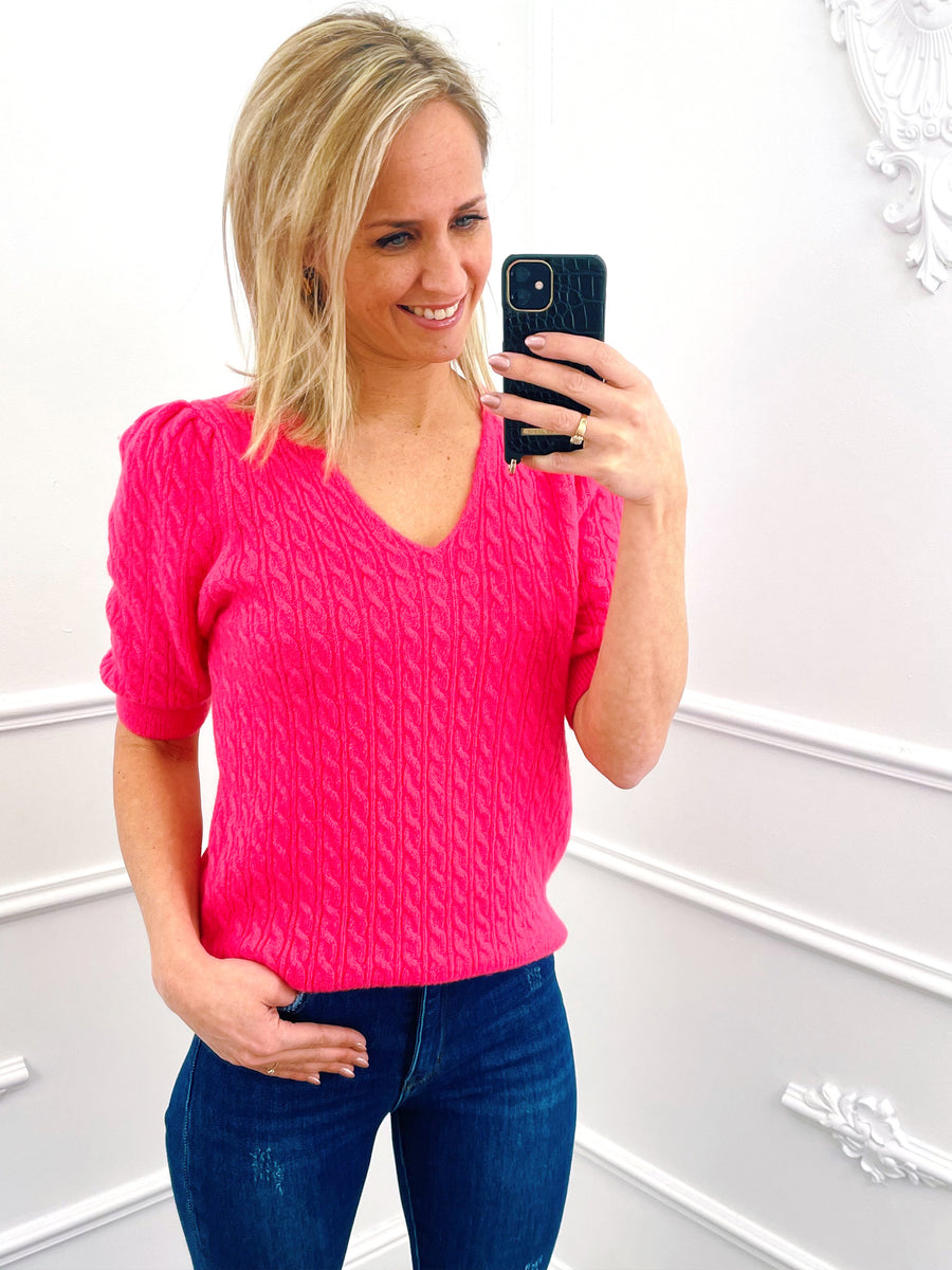 Top Torsadé Manches Courtes Bouffantes Corail