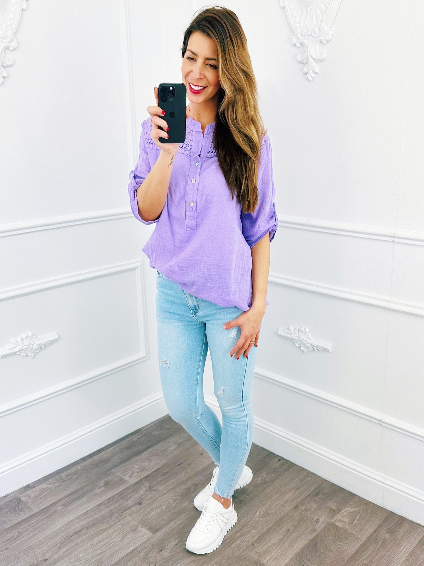 Lace Cotton Top Lila - BlushFashionstore