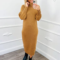 Lang Gebreide Dress Camel