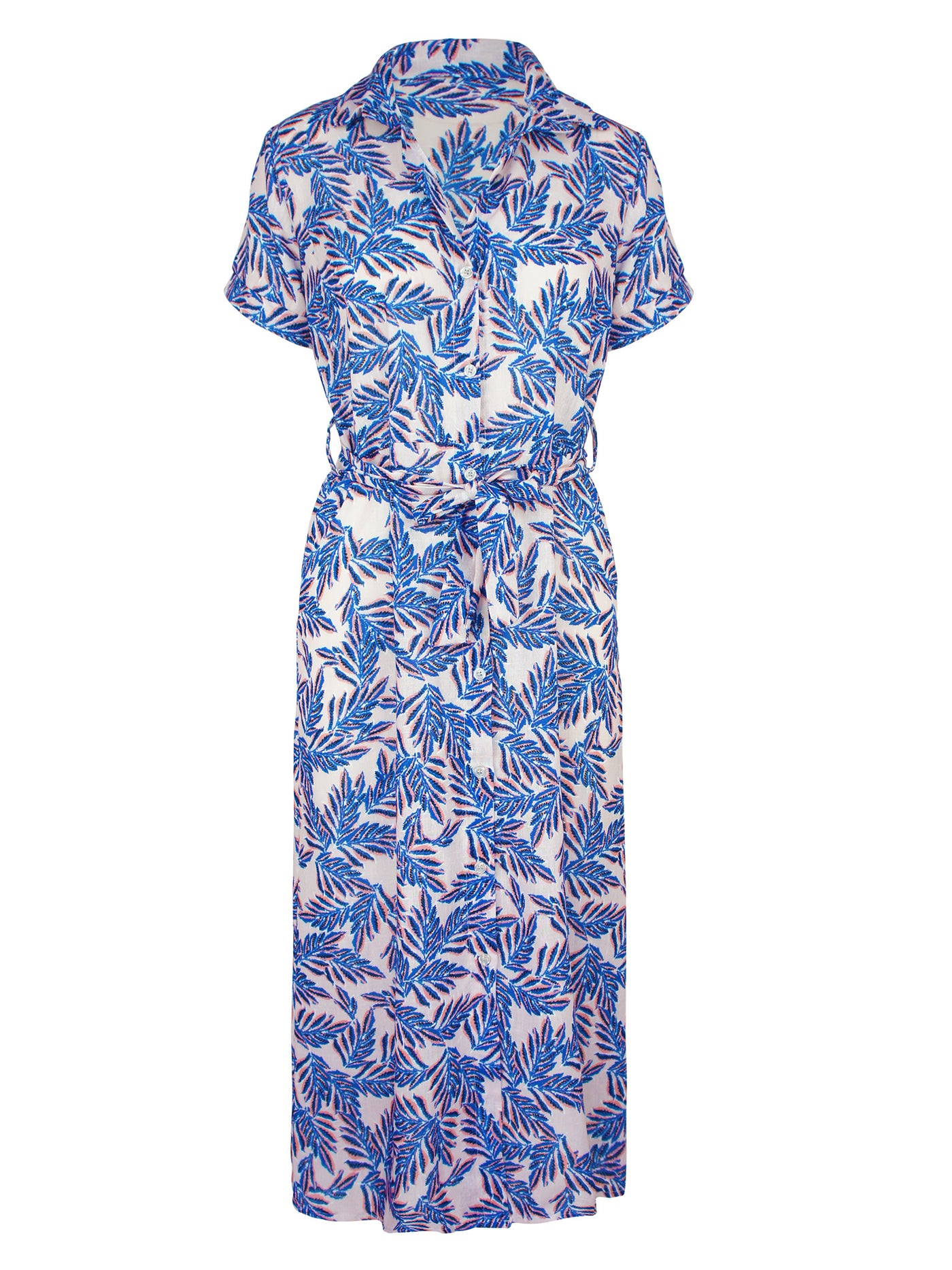 Robe Chemisier Feuille Longue Cobalt