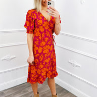 Bloem Wikkel Jurk Fuchsia
