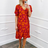 Bloem Wikkel Jurk Fuchsia