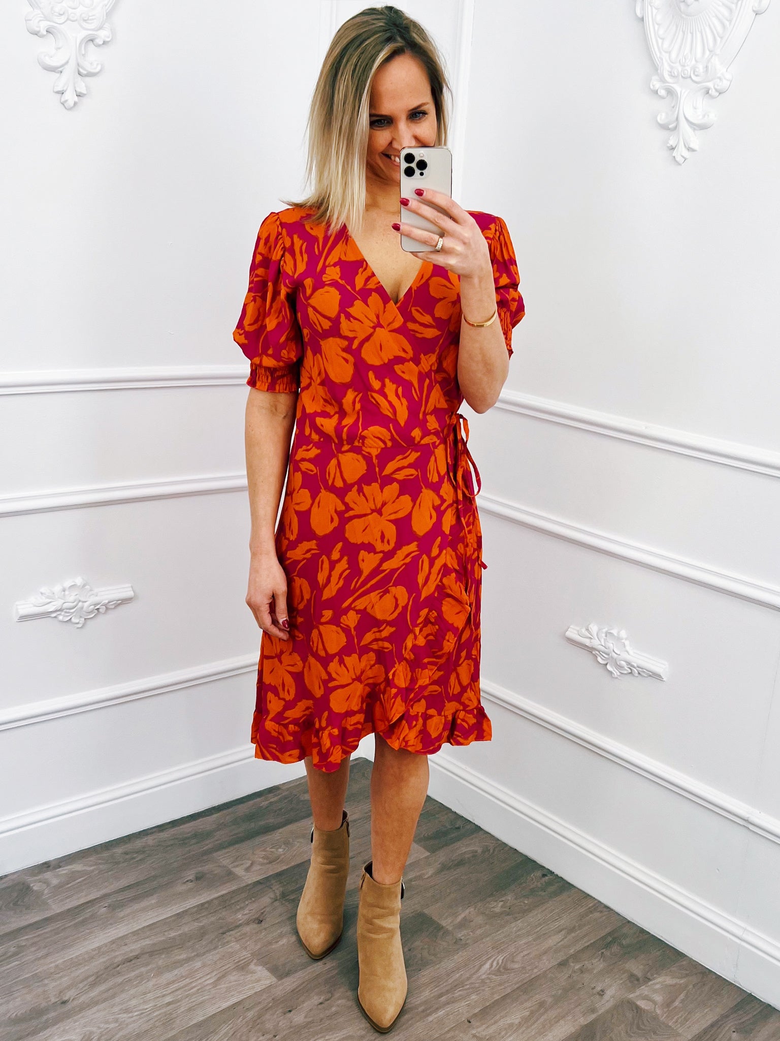 Bloem Wikkel Jurk Fuchsia