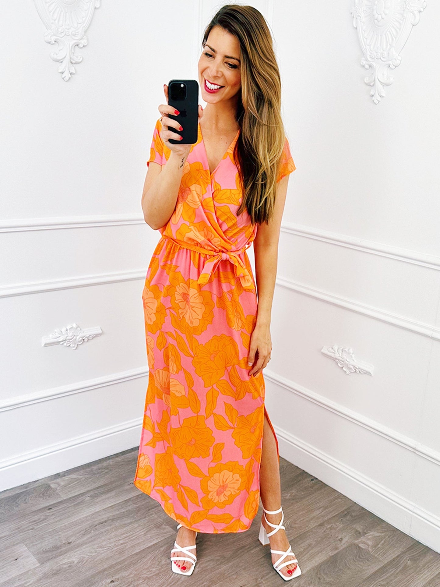 Maxi Flower Dress Oranje - BlushFashionstore