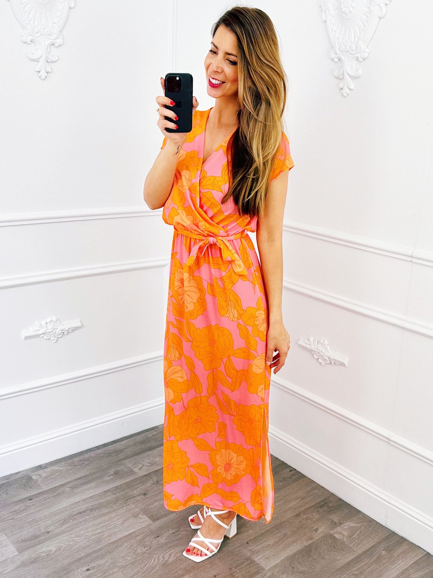Maxi Flower Dress Oranje - BlushFashionstore