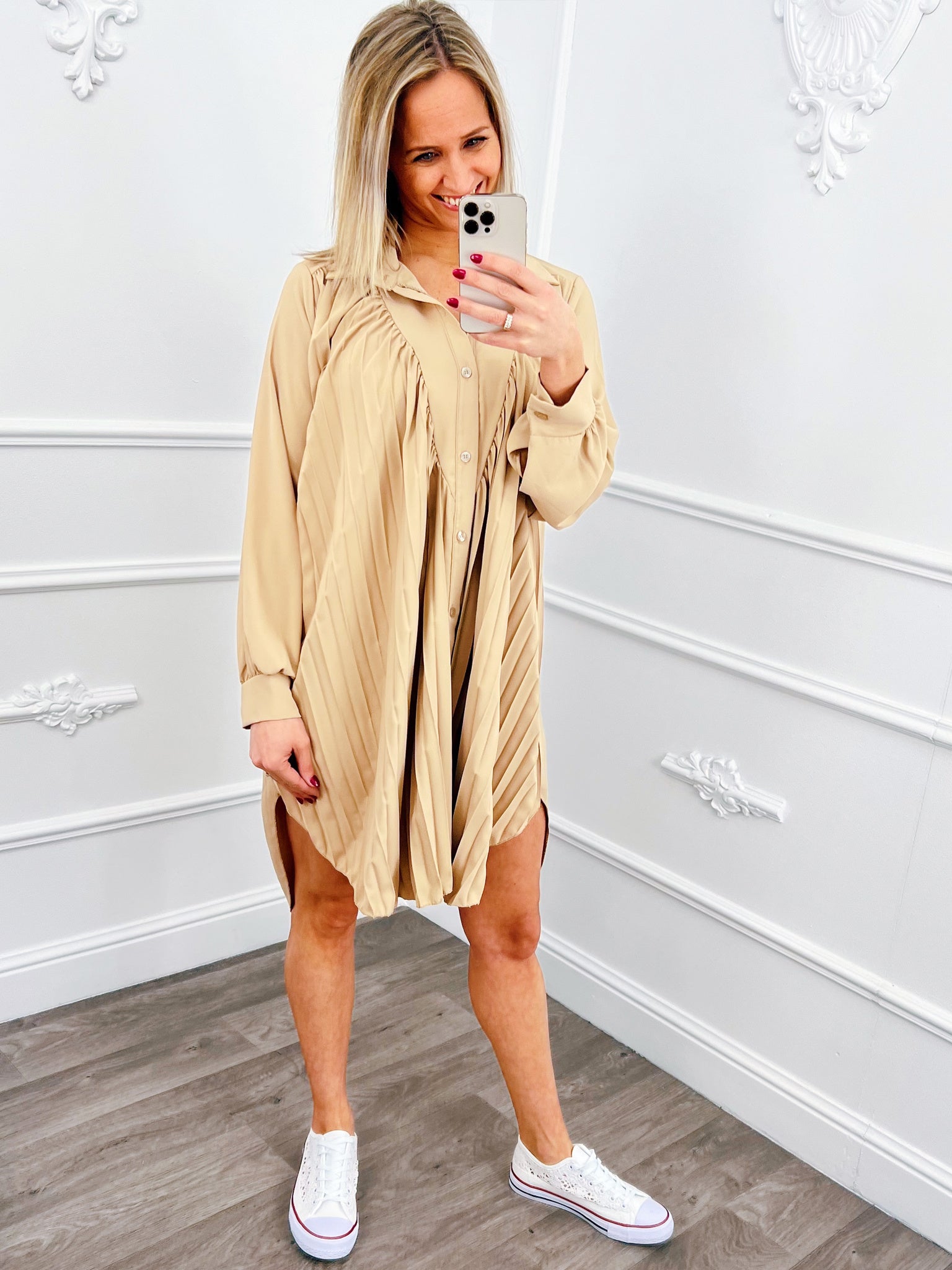 Oversized Plooi Blouse Beige