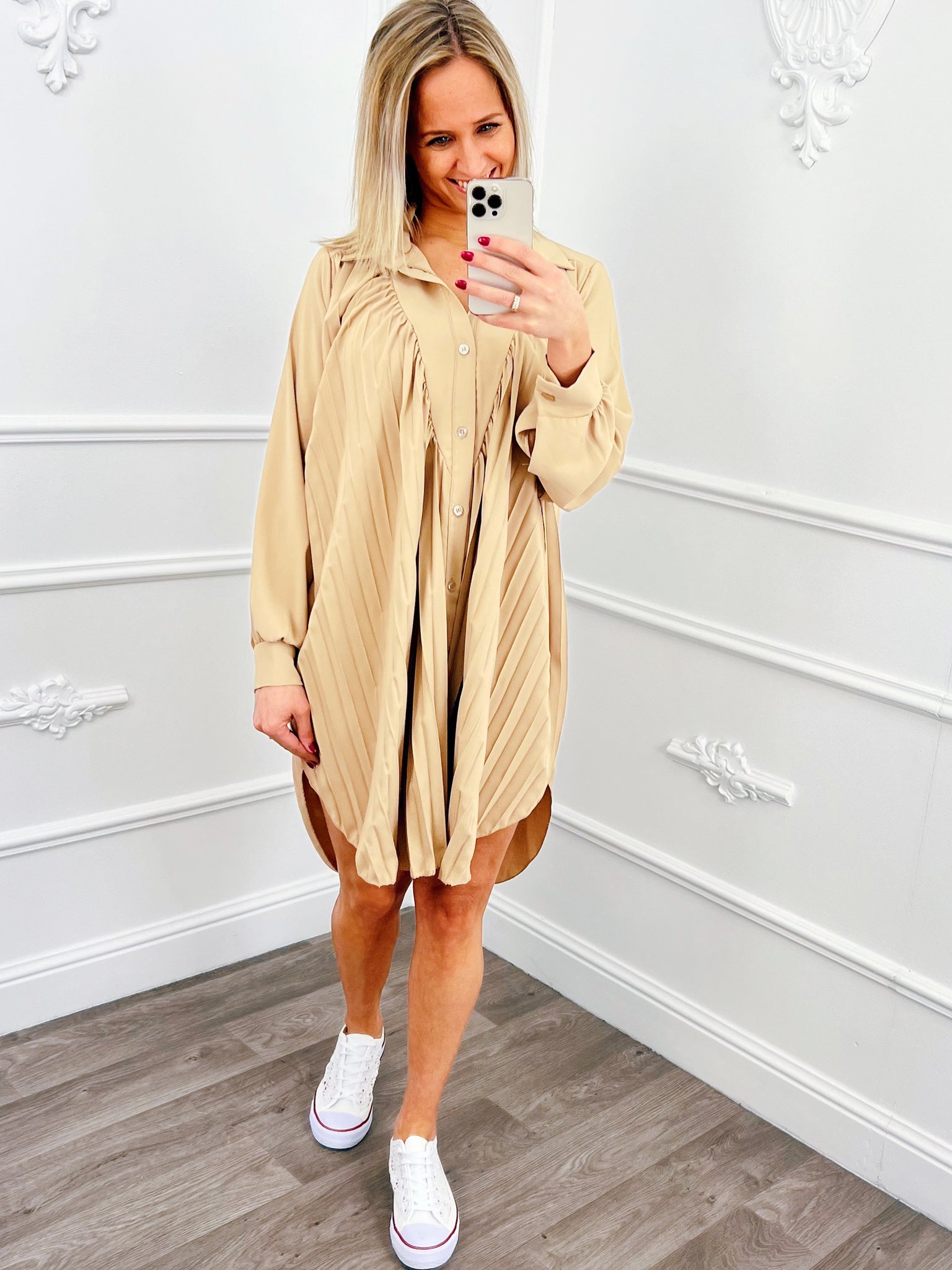 Oversized Plooi Blouse Beige