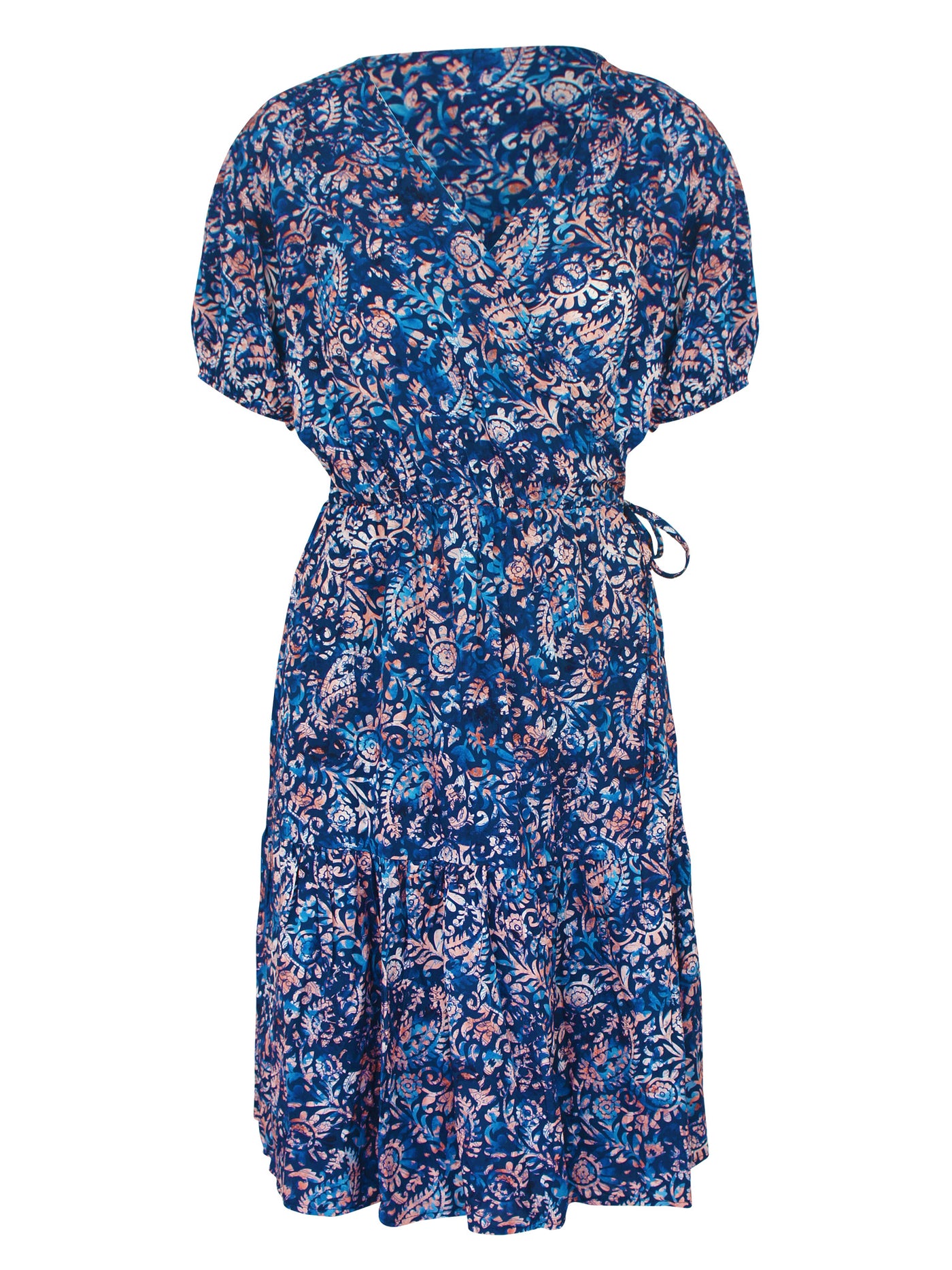 Robe Portefeuille Manches Bouffantes Bleu