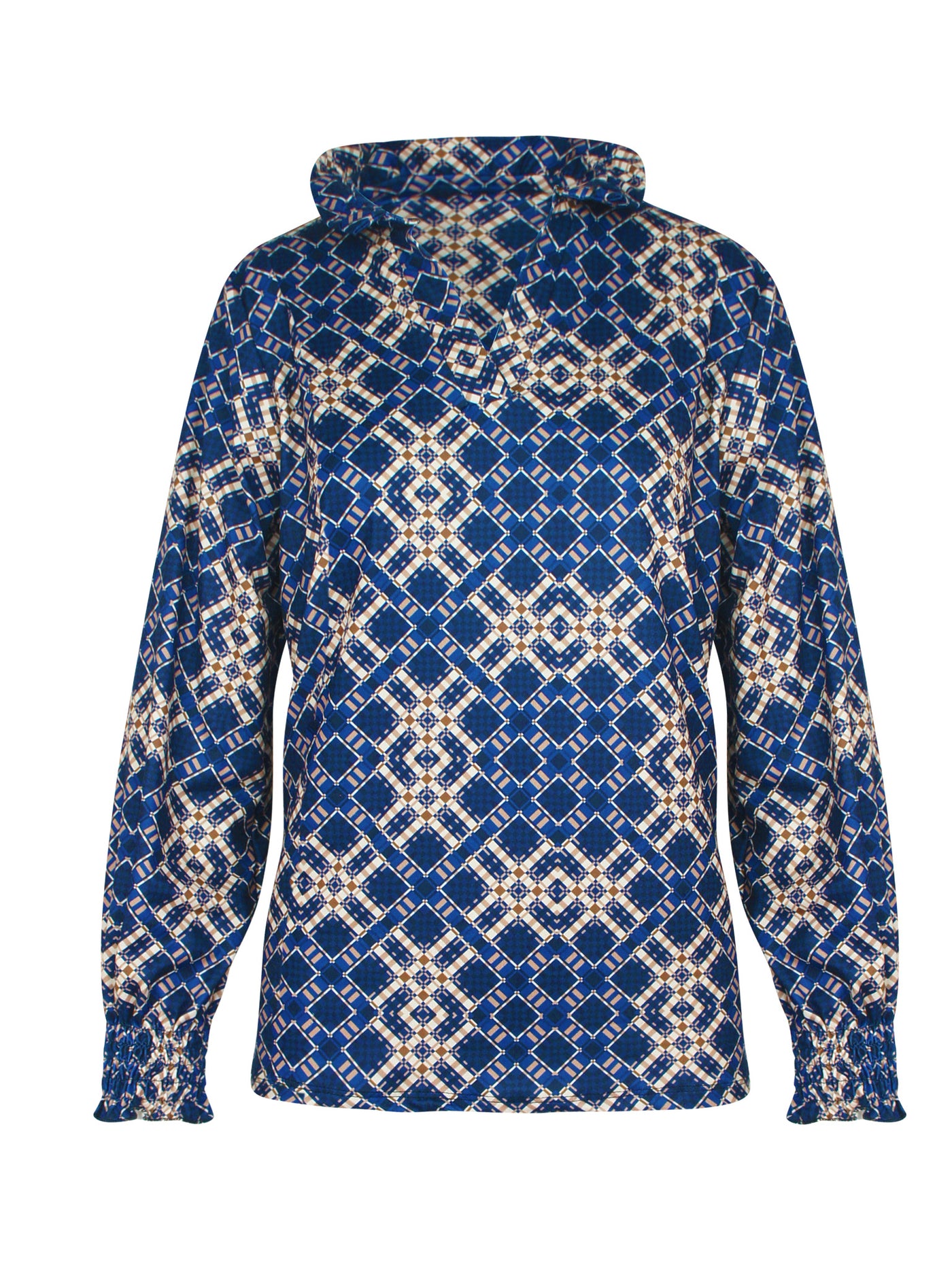 Print Block Stretch Blouse Blauw