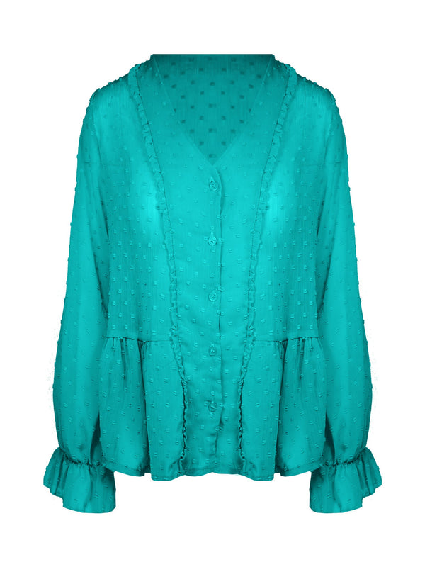 
                    
                      Ruffel Dots Blouse Mint Groen Sale - BlushFashionstore
                    
                  