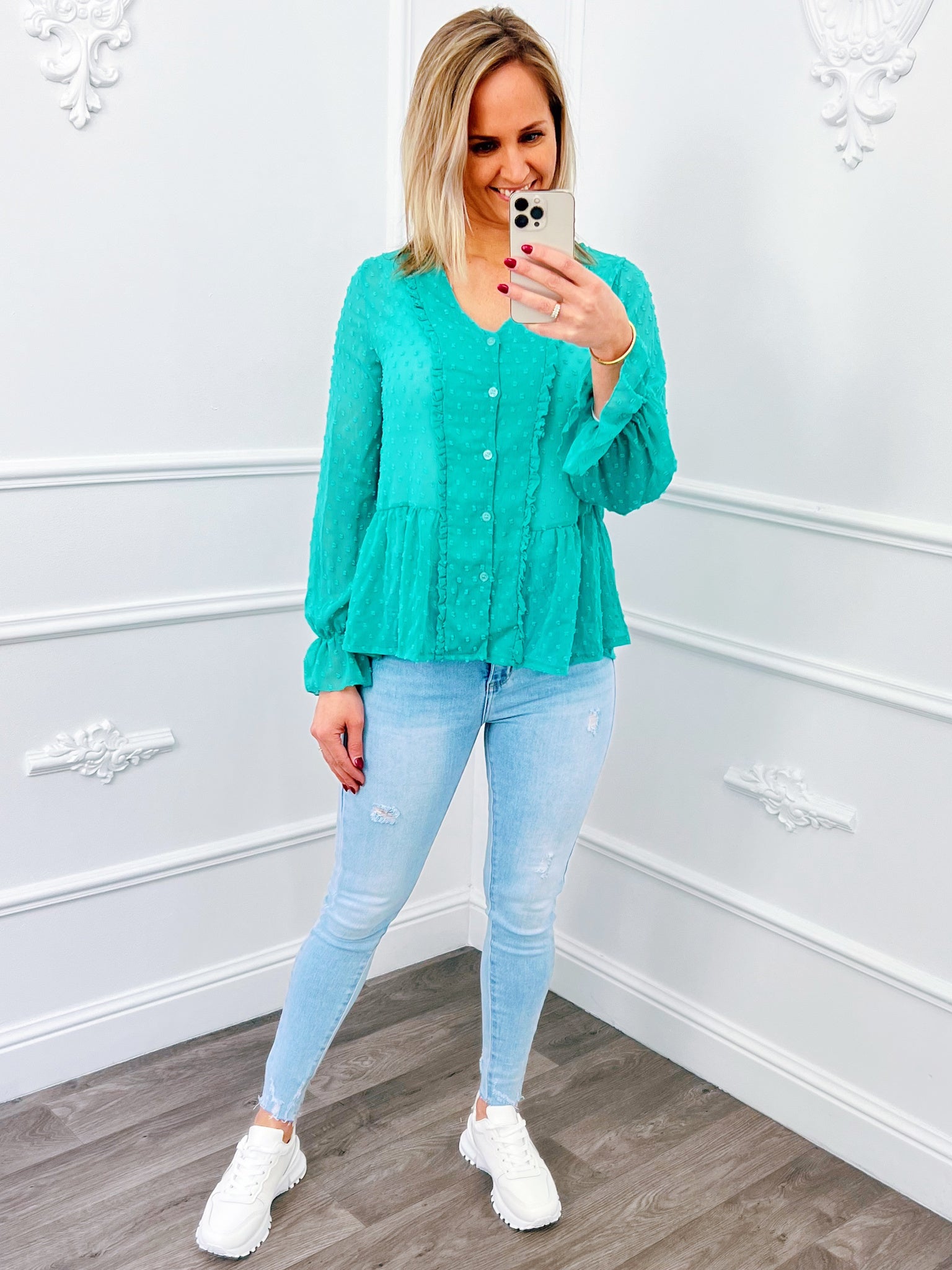 Ruffel Dots Blouse Mint Groen Sale