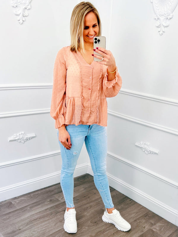 
                    
                      Ruffel Dots Blouse Roze - BlushFashionstore
                    
                  
