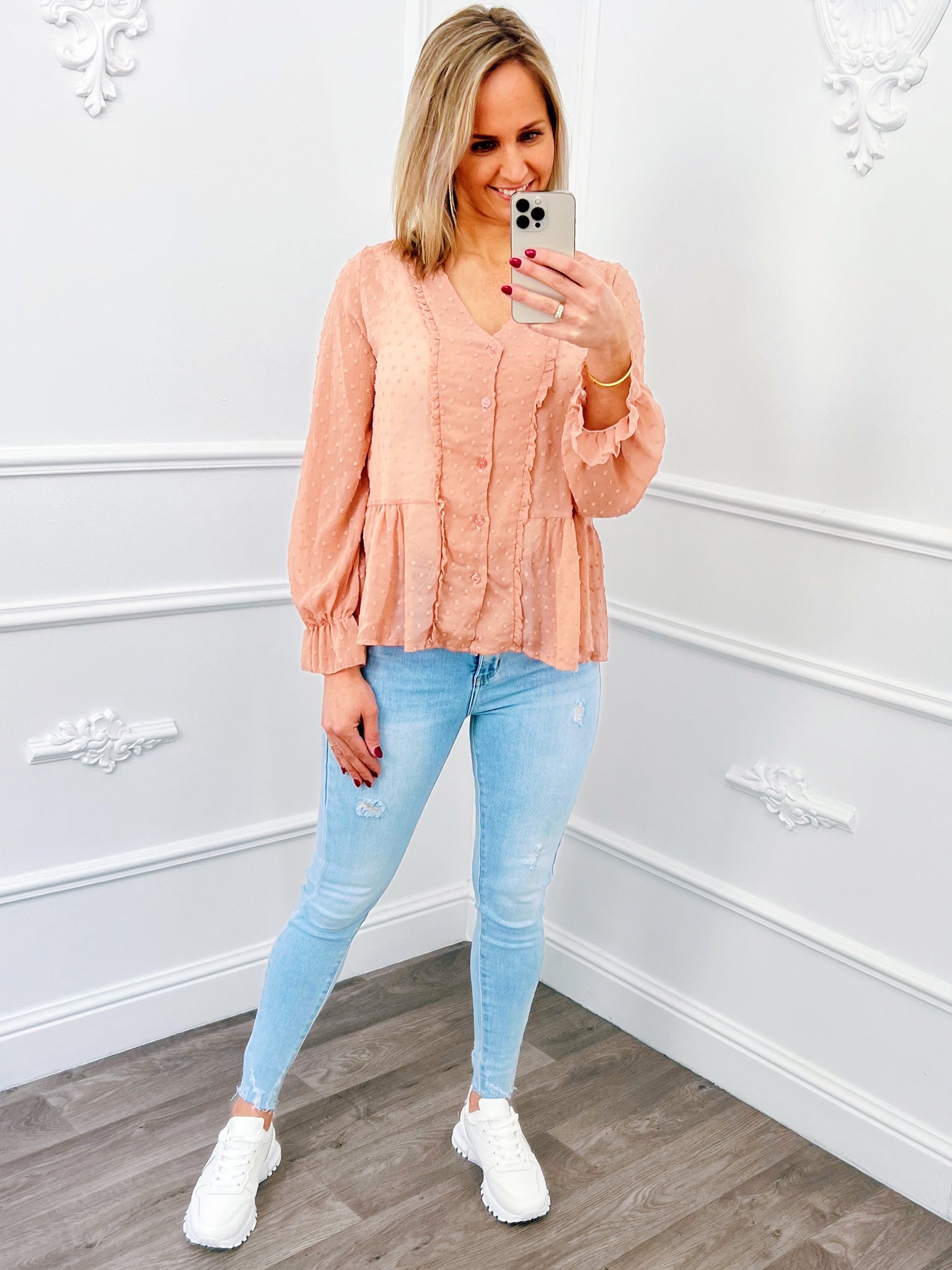 Ruffle Dots Blouse Pink