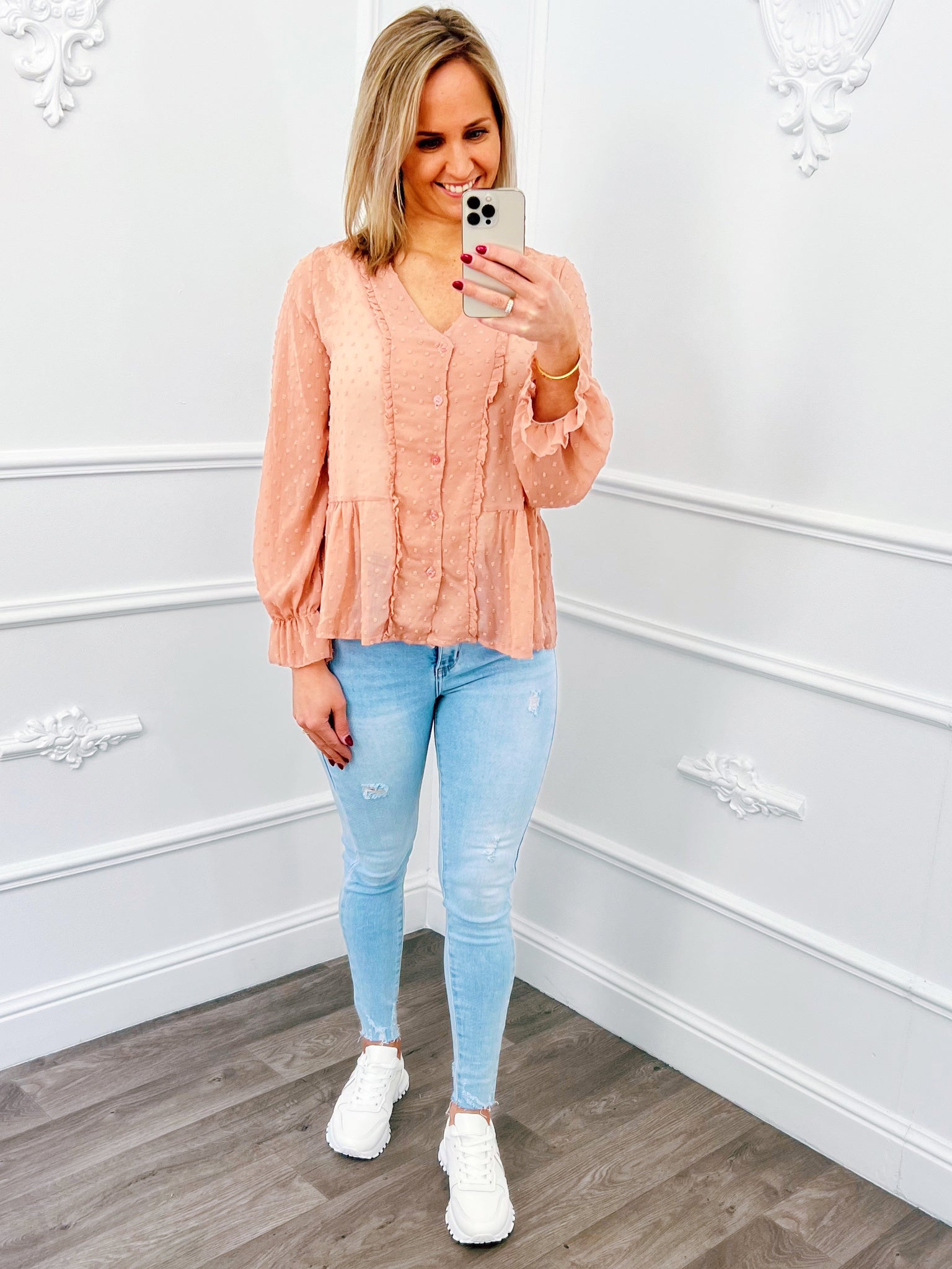 Ruffle Dots Blouse Pink