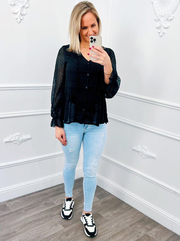 Ruffel Dots Blouse Zwart - BlushFashionstore