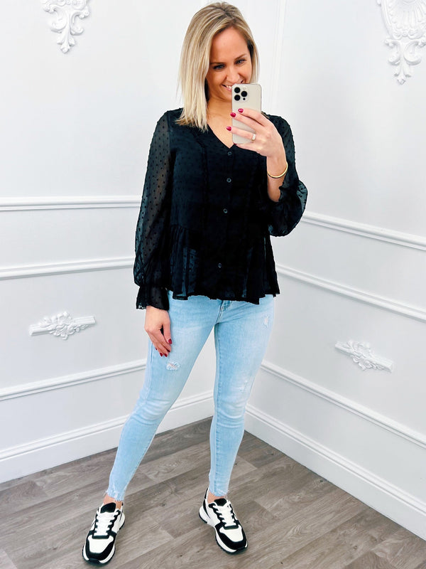 Ruffel Dots Blouse Zwart - BlushFashionstore