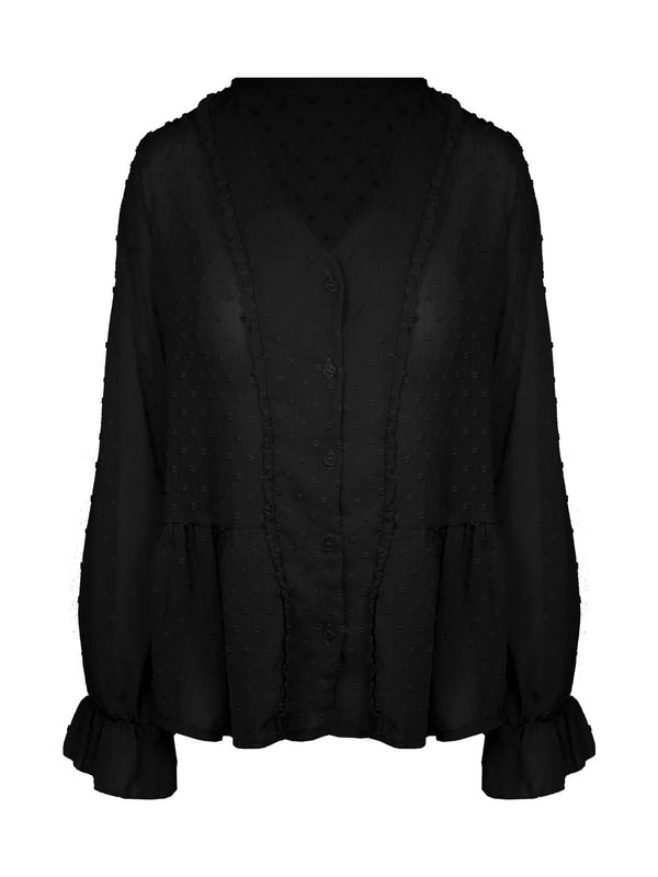 
                    
                      Ruffel Dots Blouse Zwart - BlushFashionstore
                    
                  