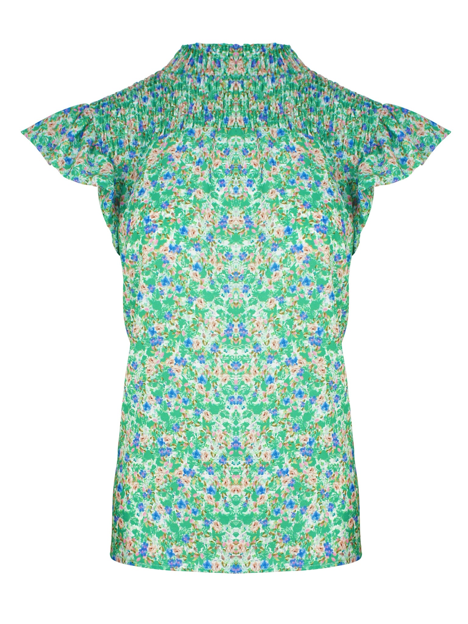 Ruffel Flower Col Top Groen