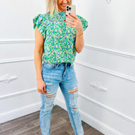 Ruffel Flower Col Top Groen