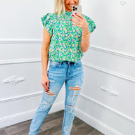 Ruffel Flower Col Top Groen