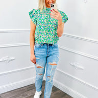 Ruffel Flower Col Top Groen