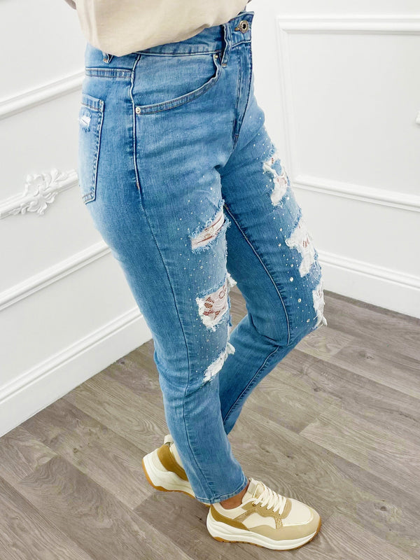Strass Jeans Kant Blauw - BlushFashionstore