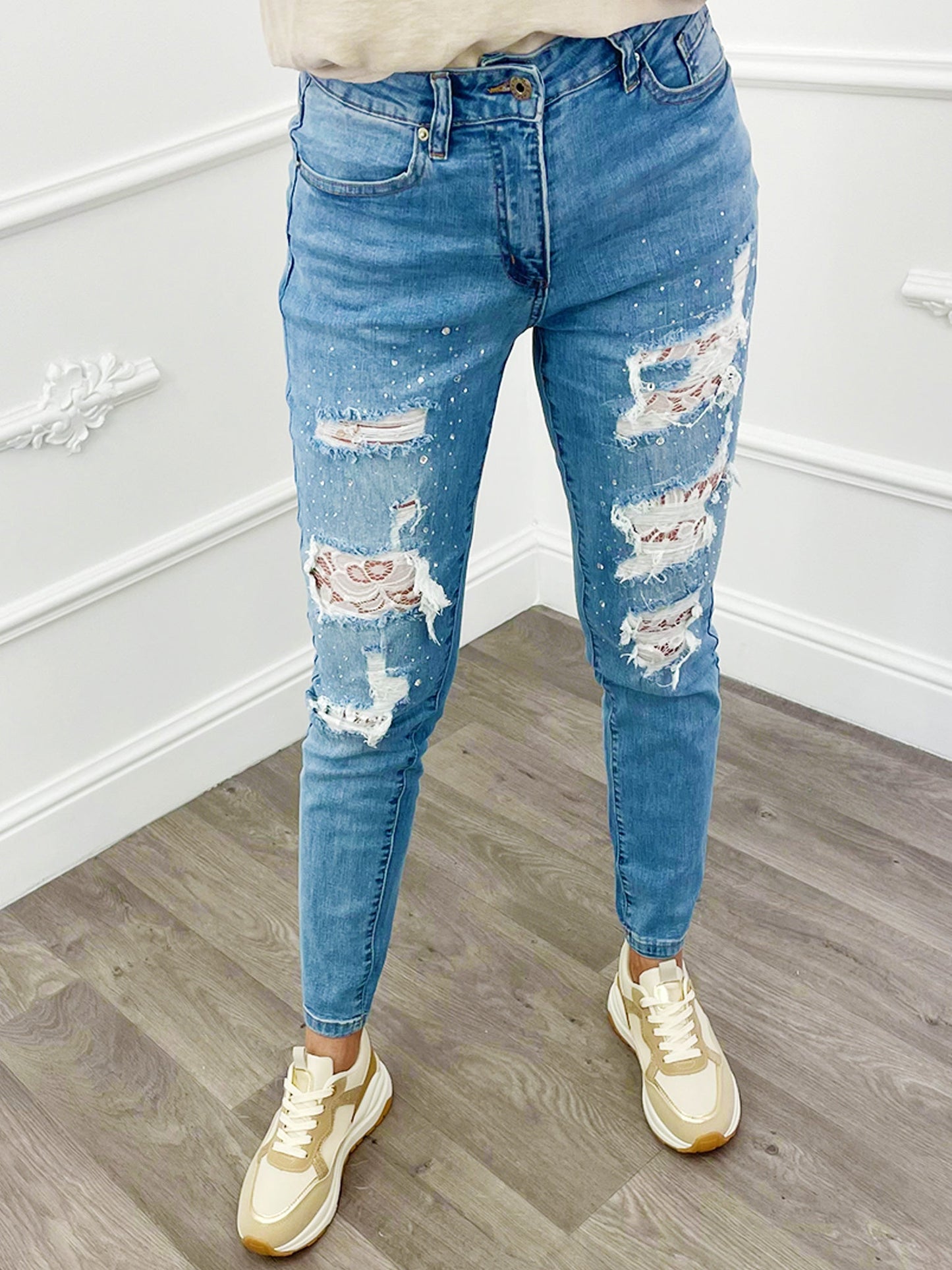 Strass Jeans Kant Blauw - BlushFashionstore