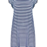 Streep Ruffel Dress Marine Blauw
