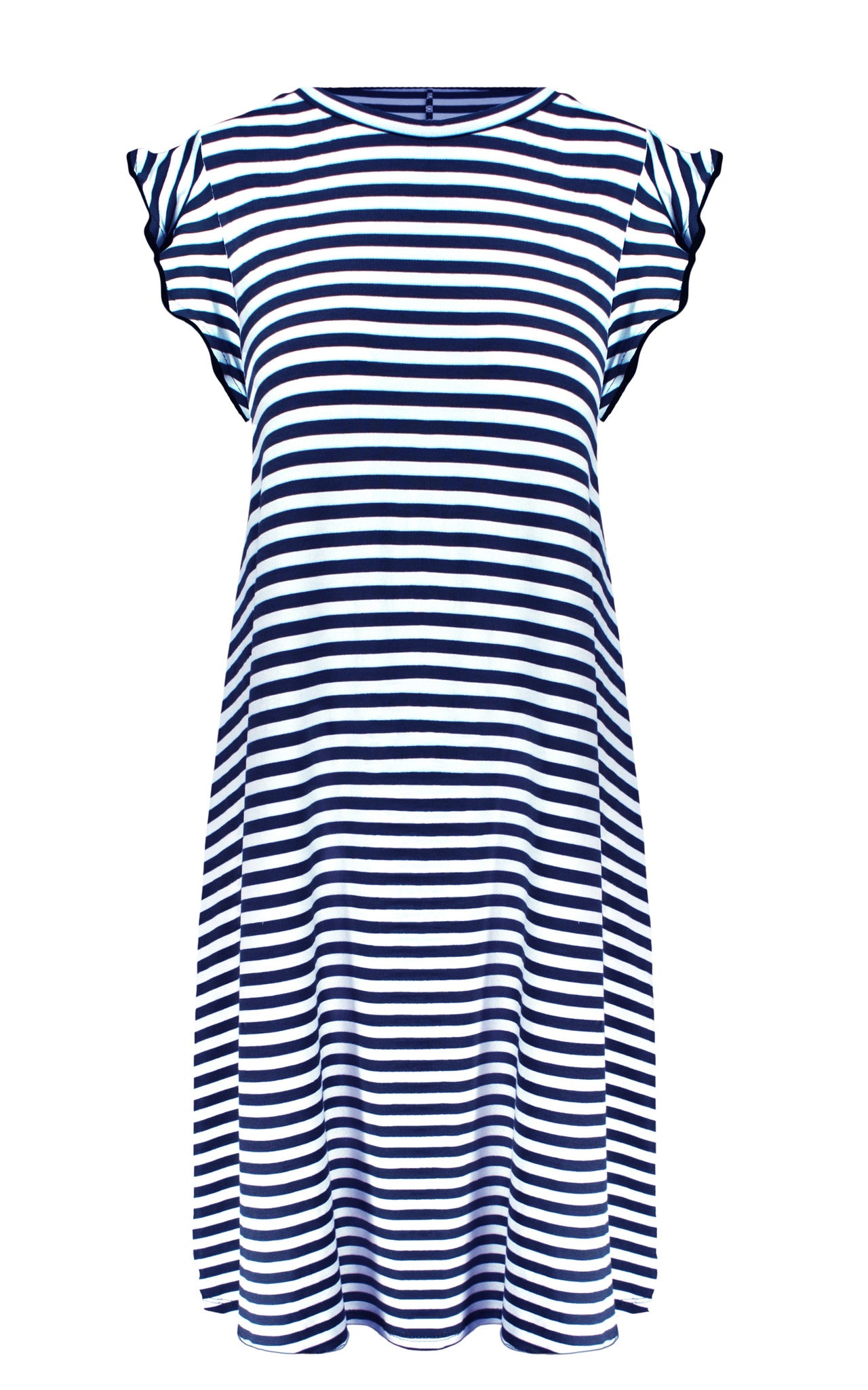 Streep Ruffel Dress Marine Blauw