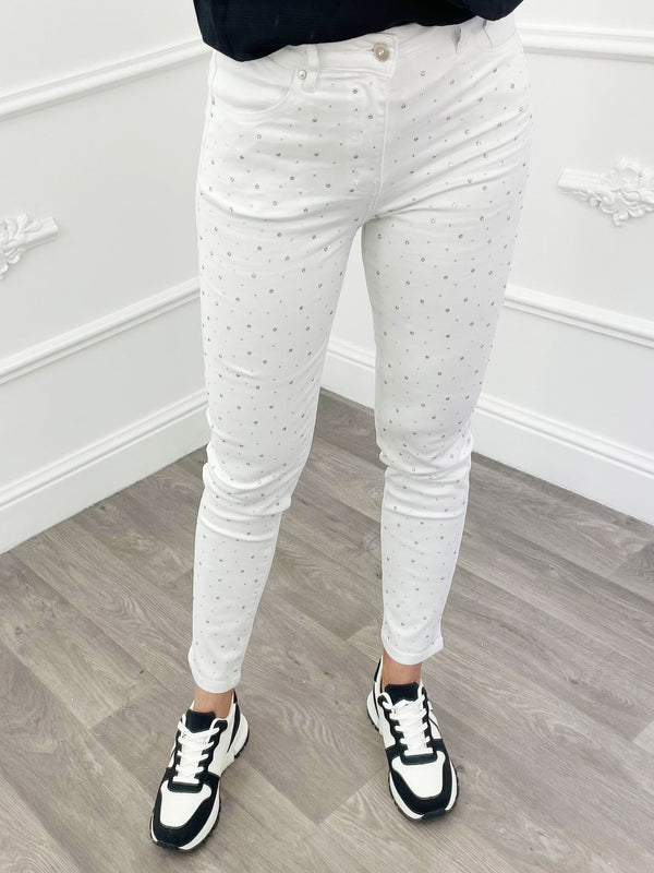 Stretch Jeans Strass Wit Sale - BlushFashionstore