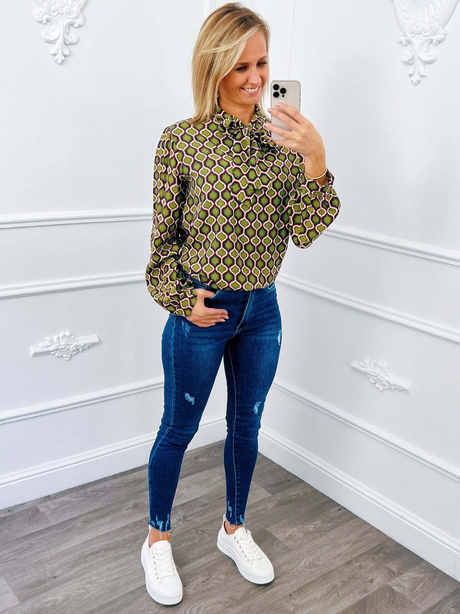 Strik Blouse Print Groen