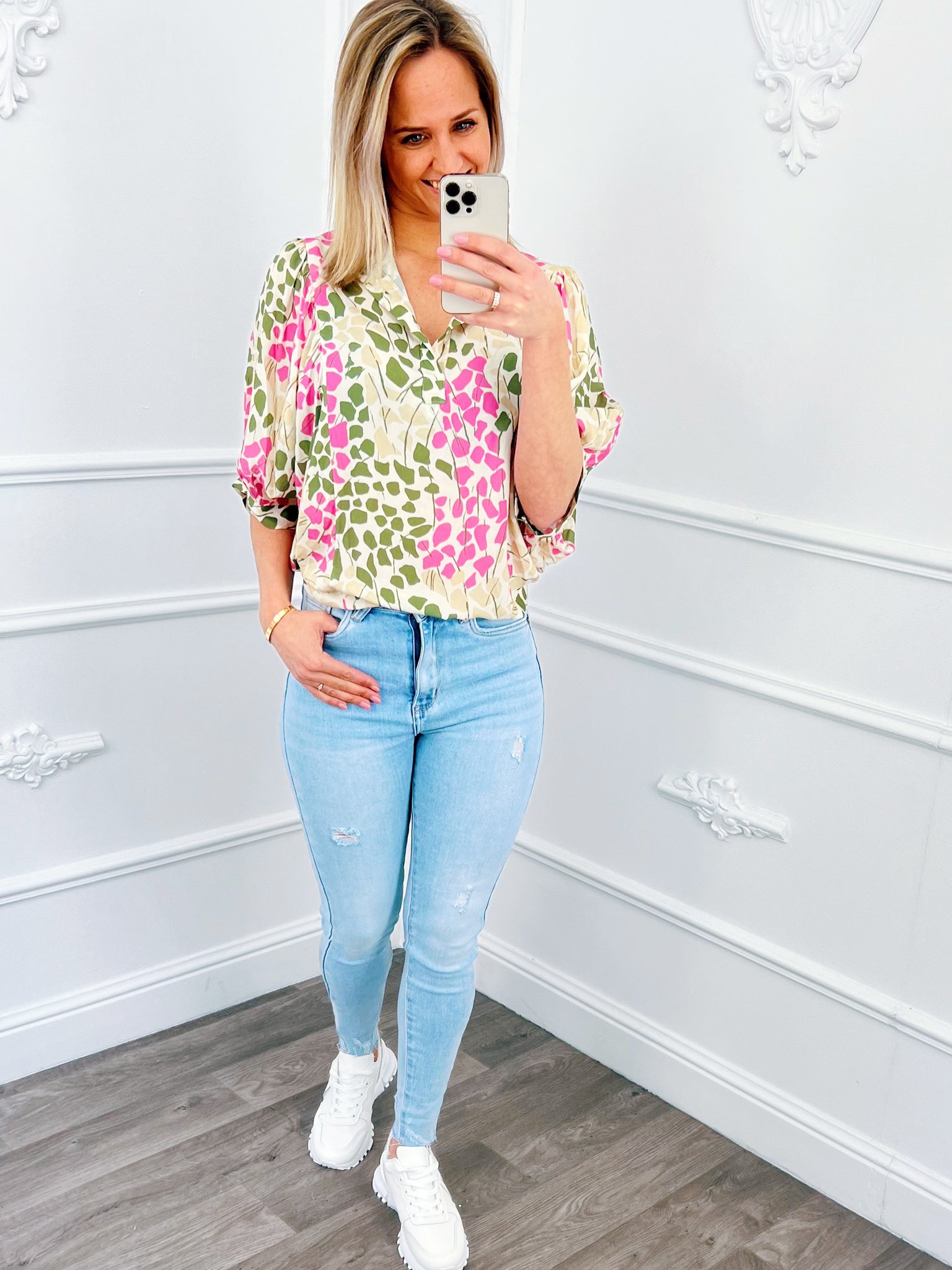 Vlindermouw Dots Blouse Groen